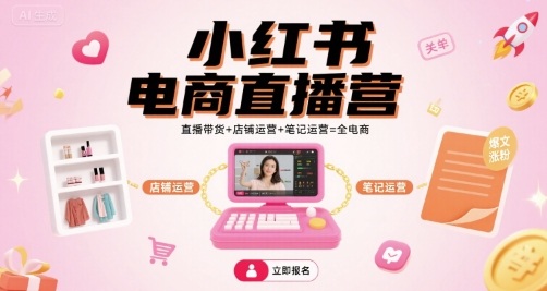小红书电商直播营，直播带货+店铺运营+笔记运营=全电商-众创网