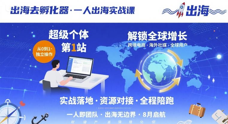 出海去孵化器，一人出海实战课，超级个体第1站，解锁全球增长-众创网