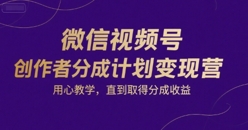 微信视频号创作者分成计划变现营，用心教学，直到取得分成收益-众创网