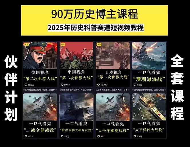 图片[1]-历史短视频赛道变现课，百集素材库应用，文案剪辑技巧，账号运营全案-众创网
