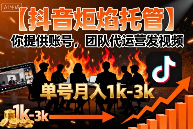 【抖音炬焰托管】你提供账号，团队代运营发视频，单号月入1k+【揭秘】-众创网
