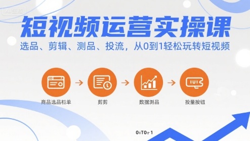 短视频运营实操课，选品、剪辑、测品、投流，从0到1轻松玩转短视频-众创网