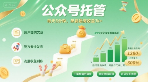 【公众号托管 】我提供文章，你发布，每天5分钟，单篇最高收益1k+【揭秘】-众创网