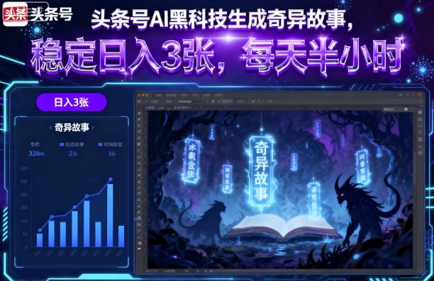 头条号AI黑科技生成奇异故事，稳定日入3张，每天半小时-众创网