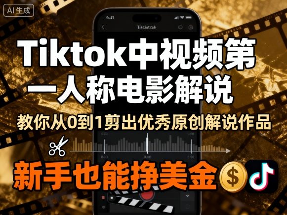 Tiktok中视频第一人称电影解说，教你从0到1剪出一个优秀的原创解说作品，新手也能挣美金-众创网