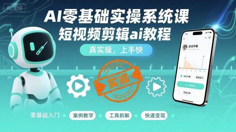 AI零基础实操系统课，短视频剪辑ai教程，真实操，上手快-众创网
