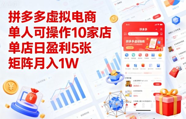 拼多多虚拟电商，单人可操作10家店，单店日盈利5张，矩阵月入1W+【揭秘】-众创网