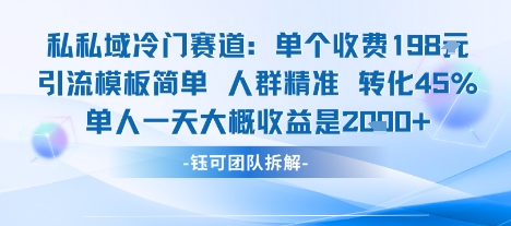 私域冷门赛道单个收费198米引流模板简单人群精准 45%的转化率单人一天大概收益多张-众创网