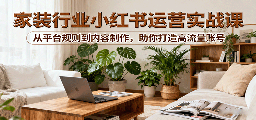 小红书家装行业运营实战课：从平台规则到内容制作，助你打造高流量账号-众创网