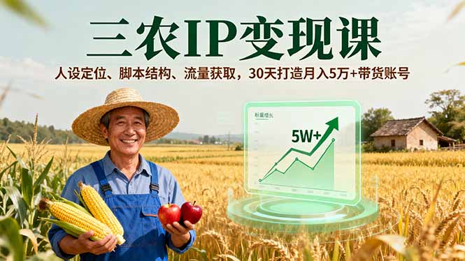 三农IP变现课，人设定位、脚本结构、流量获取，30天打造月入5万+带货账号-众创网