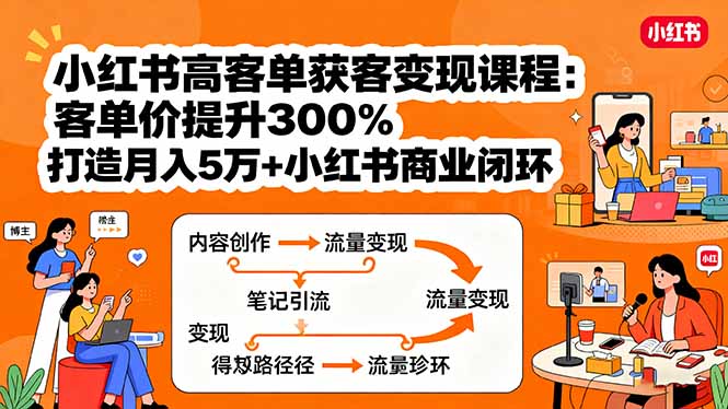 小红书高客单获客变现课程：客单价提升300%，打造月入10万+小红书商业闭环-众创网