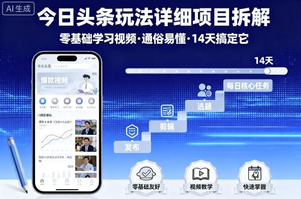 今日头条玩法详细项目拆解，零基础学习视频 通俗易懂 14天搞定它-众创网