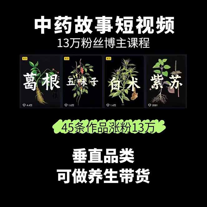图片[1]-中草药养生赛道：AI文案+故事模板+橱带货，45条作品涨粉13w+单月变现1万+-众创网