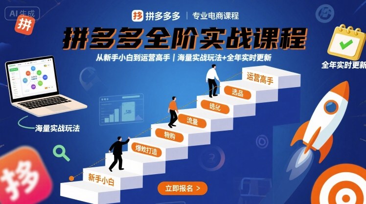 拼多多全阶实战课程，从新手小白到运营高手，海量实战玩法+全年实时更新【2025年9月更新】-众创网