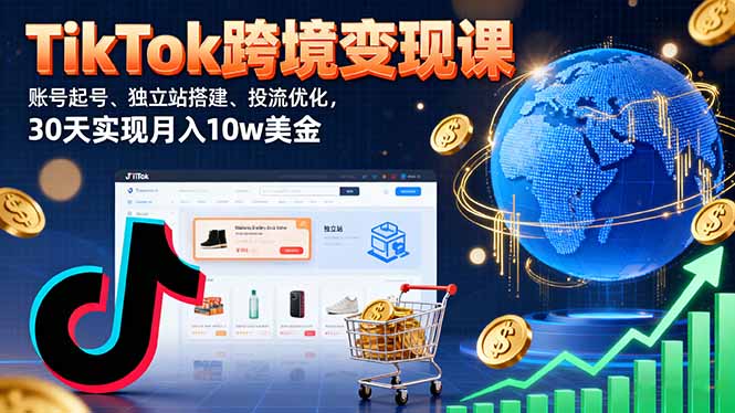 TikTok跨境变现课：账号起号、独立站搭建、投流优化，30天实现月入10w美金-众创网
