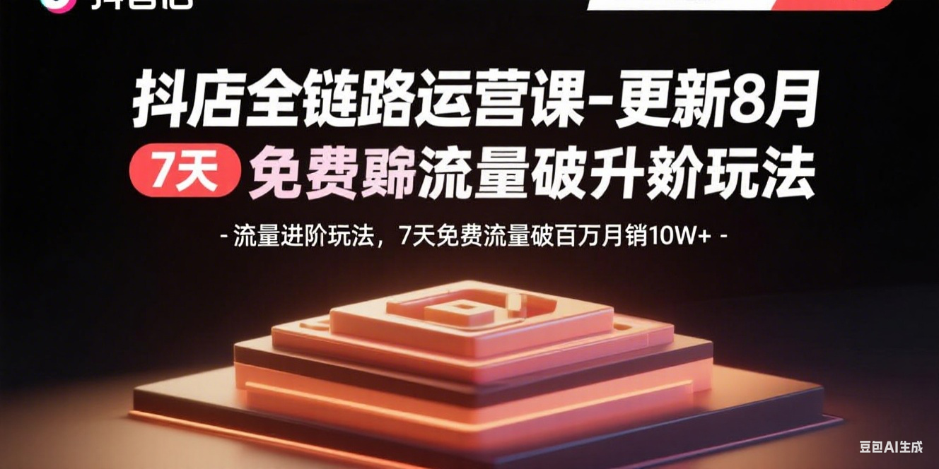 抖店全链路运营课-更新8月：流量进阶玩法，7天免费流量破百万月销10W+-众创网