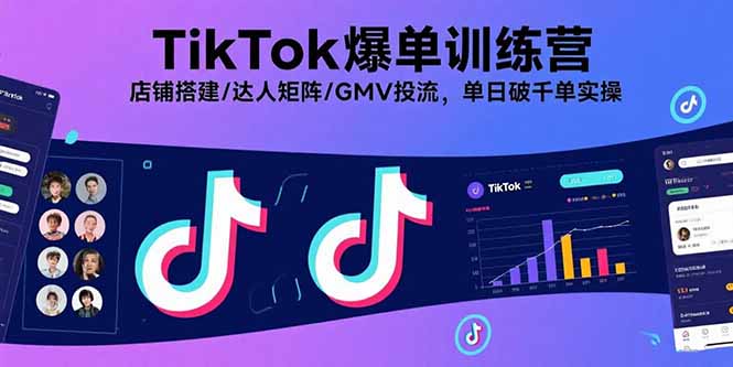 TikTok爆单训练营，店铺搭建/达人矩阵/GMV投流，单日破千单实操-众创网