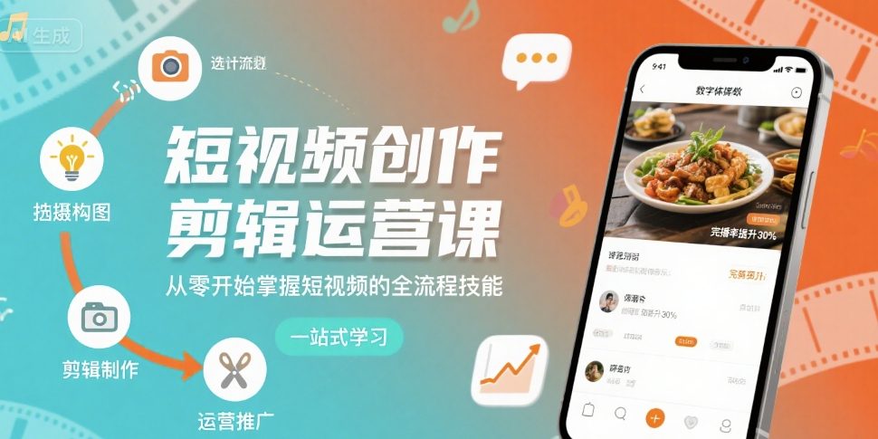 短视频创作剪辑运营课，从零开始掌握短视频的全流程技能-众创网