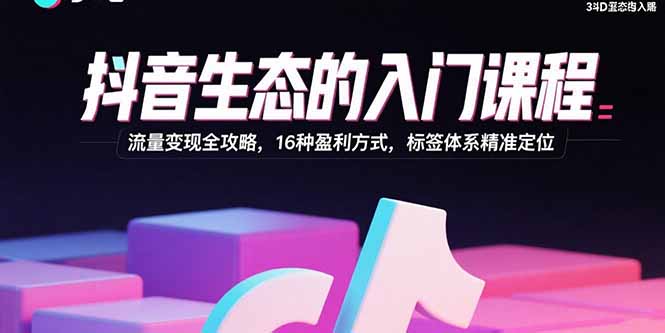 抖音生态的入门课程：流量变现全攻略，16种盈利方式，标签体系精准定位-众创网