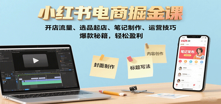 小红书电商掘金课：开店流量、选品起店、笔记制作、运营技巧，爆款秘籍，轻松盈利-众创网