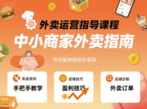 外卖运营指导课程，中小商家外卖指南，手把手带出能挣钱的外卖店-众创网