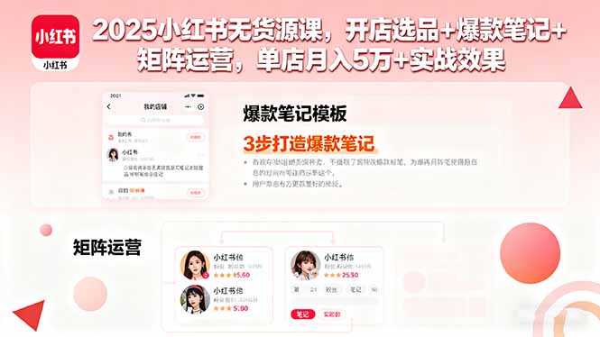 2025小红书无货源课，开店选品+爆款笔记+矩阵运营，单店月入5万+实战效果-众创网