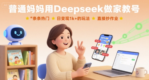 普通妈妈用Deepseek做家教号，条条热门，日变现1k+的玩法，直接抄作业-众创网
