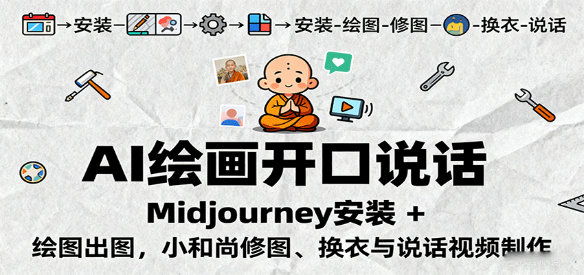 AI绘画开口说话，Midjourney安装 + 绘图出图，小和尚修图、换衣与说话视频制作-众创网