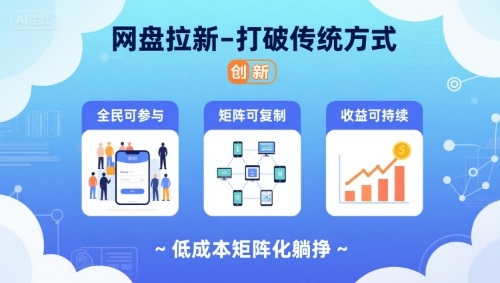 网盘拉新-打破传统方式，低成本矩阵化躺挣，全民可参与、矩阵可复制、收益可持续【揭秘】-众创网