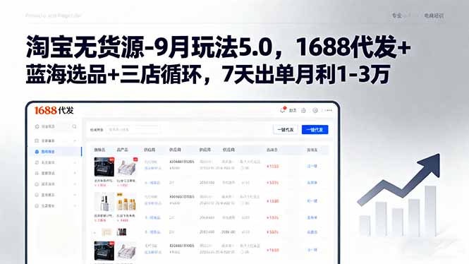 淘宝无货源-9月玩法5.0，1688代发+蓝海选品+三店循环，7天出单月利1-3万-众创网