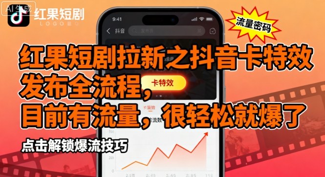 红果短剧拉新之抖音卡特效发布全流程，目前有流量，很轻松就爆了-众创网