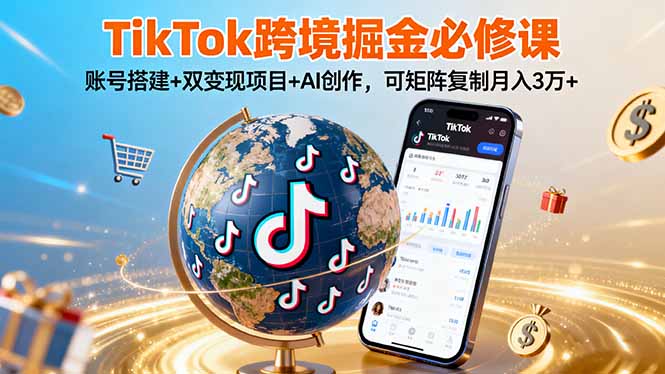 TikTo跨境掘金必修课，账号搭建+双变现项目+AI创作，可矩阵复制月入3万+-众创网