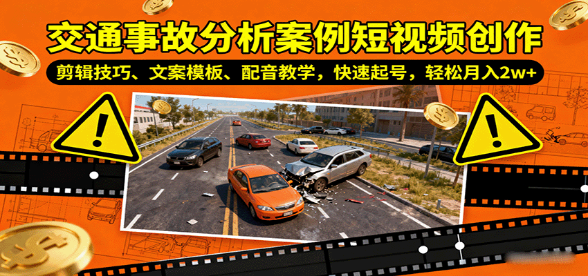 图片[1]-交通事故分析案例短视频创作，剪辑技巧、文案模板、配音教学，快速起号，轻松月入2w+-众创网
