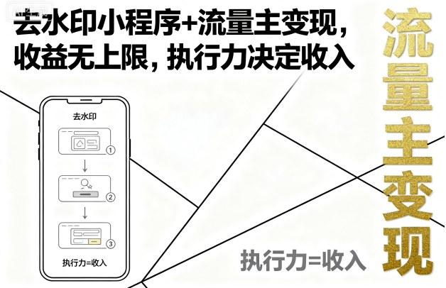 去水印小程序+流量主变现，收益无上限，执行力决定收入-众创网