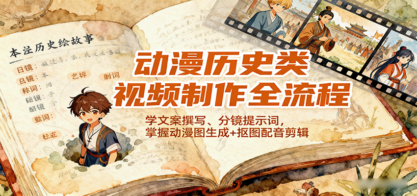 图片[1]-动漫历史类视频制作全流程，学文案撰写、分镜提示词，掌握动漫图生成+抠图配音剪辑-众创网